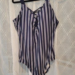Nautica 1X one piece Navy and White Vertical Stripe